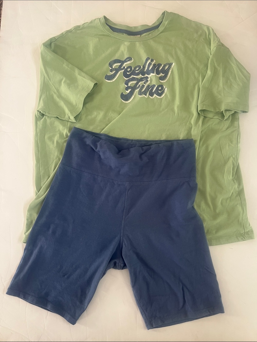 Secret Treasures Sage Green Sleep Tee with Navy Script and Bicycle Shorts